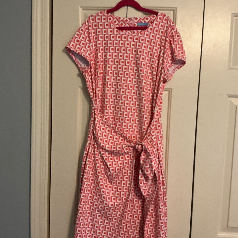 J. McLaughlin Pink Geometric Tie-Waist Midi Dress